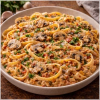 Kip, ui, knoflook, room, peterselie, kaas, dit gerecht is inclusief Italiaans brood.