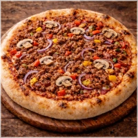 Tomaten, kaas, oregano, gehakt, champignons, ui, paprika